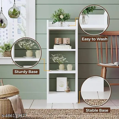 4 Layer Engineered Wood Multipurpose Rack Bookshelf Storage Organizer Stand (90x33x24cm) - Modern WHITE Bookshelf Storage for Home Organization