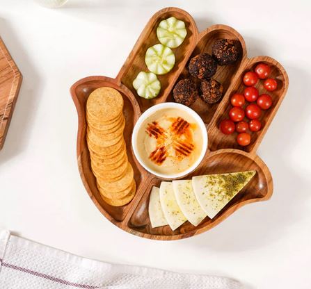 "Hand Shapped Acacia Wood  Serving platter with Dip Bowl- Perfect for Entertaining"