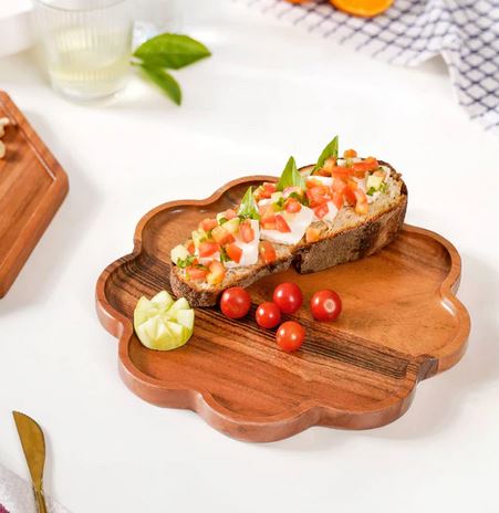 "Flower Shaped Acacia Wood Serving Platter"