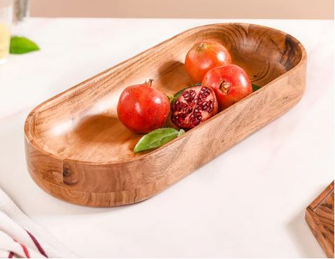 "Natural Acacia Wood Oval- Shaped Serving Platter"