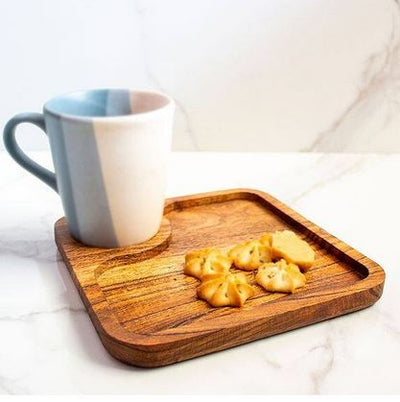 Acacia Wood Serving Tray with Cup Holder