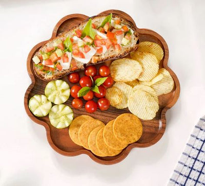 "Flower Shaped Acacia Wood Serving Platter"