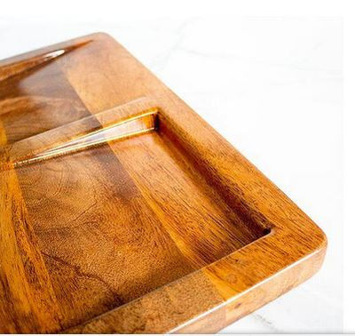 Rustic Acacia Wood Oblique Serving Platter with Divided Sections