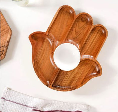 "Hand Shapped Acacia Wood  Serving platter with Dip Bowl- Perfect for Entertaining"