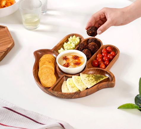 "Hand Shapped Acacia Wood  Serving platter with Dip Bowl- Perfect for Entertaining"