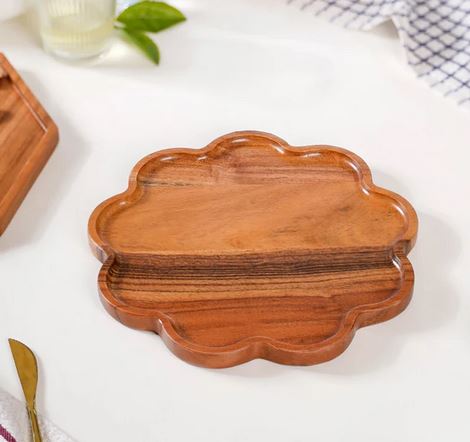 "Flower Shaped Acacia Wood Serving Platter"