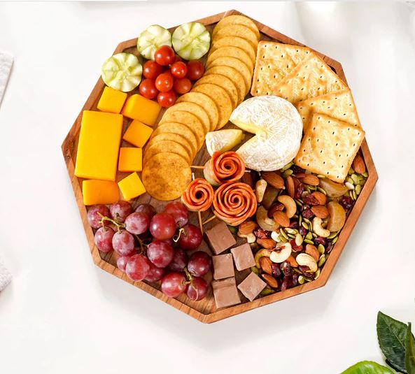 "Rustic Octagon Wooden Snack Platter-Perfect for Entertaining"