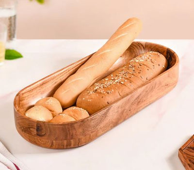 "Natural Acacia Wood Oval- Shaped Serving Platter"