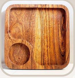 Acacia Wood Serving Tray with Cup Holder