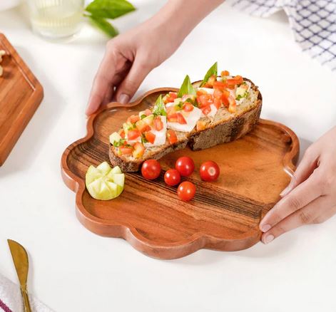 "Flower Shaped Acacia Wood Serving Platter"