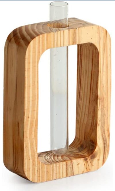 GETBYDE,stylish and modern planter featuring a glass test tube held within a wooden frame.